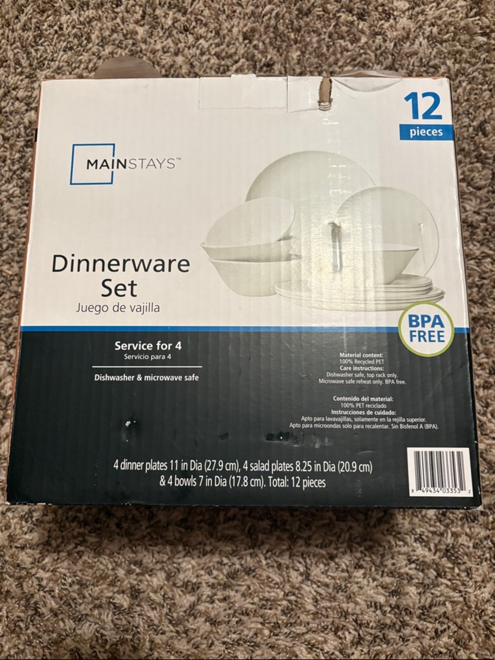 Mainstays White Dinnerware Set - 12-Piece Service for 4